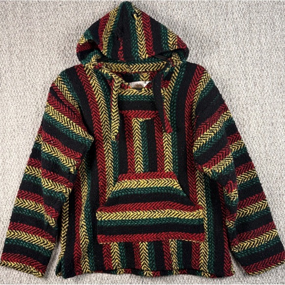 Earth Ragz Other - VTG Earth Ragz Baja Hoodie Pullover Large L Rasta Striped Mexican Baja Hoodie